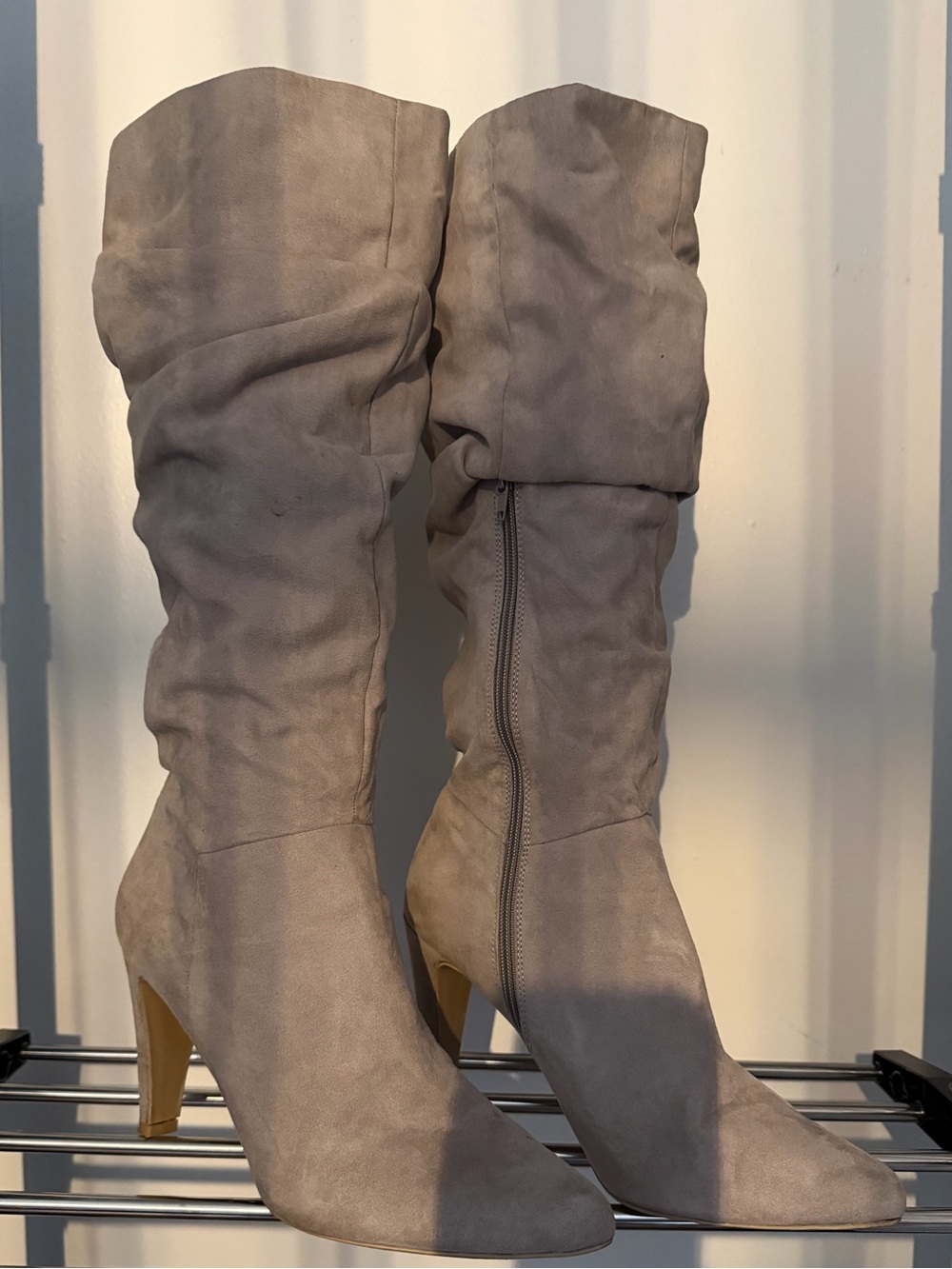 Women's Knee-High Slouch Suede Boots in Taupe